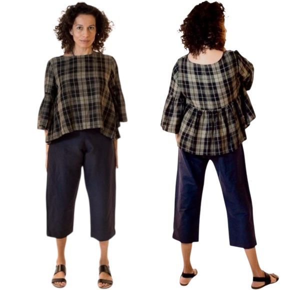 Bryn Walker Capri Pants. Linen Blend Elastic Waist. Lagenlook. Navy, Sz M NWT - Picture 10 of 12